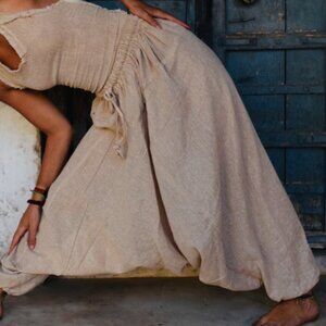 Unisex cotton boho hippie baggy beige harem yoga pants one size women men beach